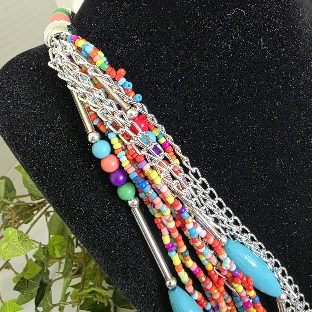 Boho Multi Strand Necklace with Matching Earrings Set